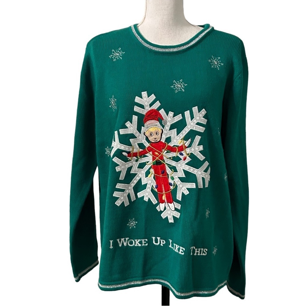 Holiday Time Elf On a Shelf Crewneck Ugly Christmas‎ Holiday Sweater Women XXL